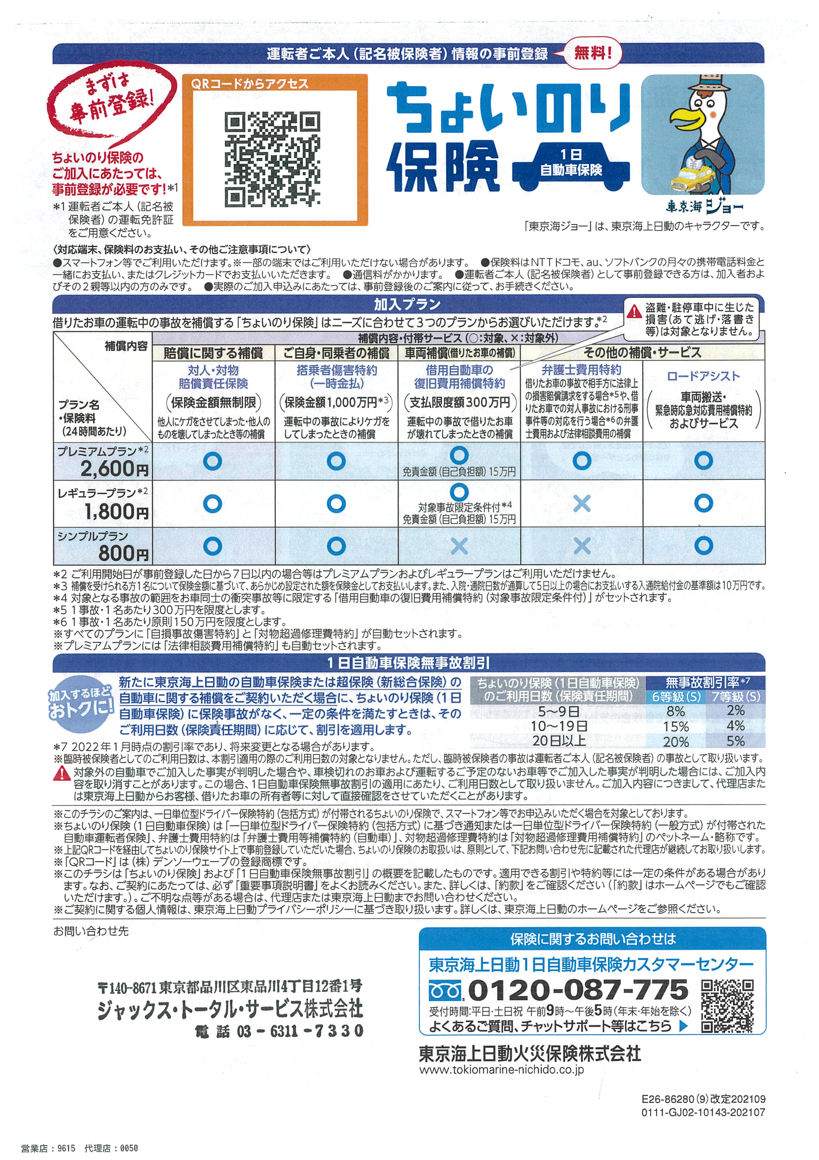 ちょいのり保険内容のご案内