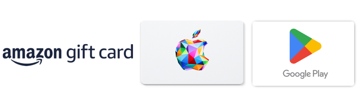 amazon gift card、App Store & iTunes ギフトカード、Google Play ギフトカード
